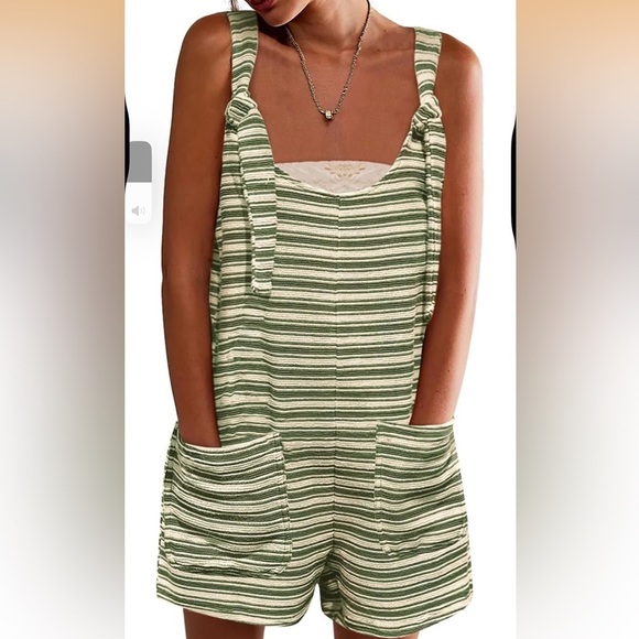 Pants - Green and White Striped Sleeveless Top